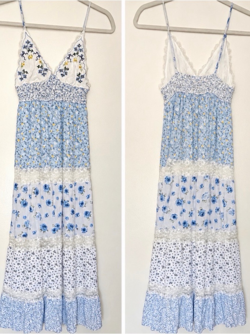 Altar’d State Blue Floral Lace Boho Maxi Dress – Size XS